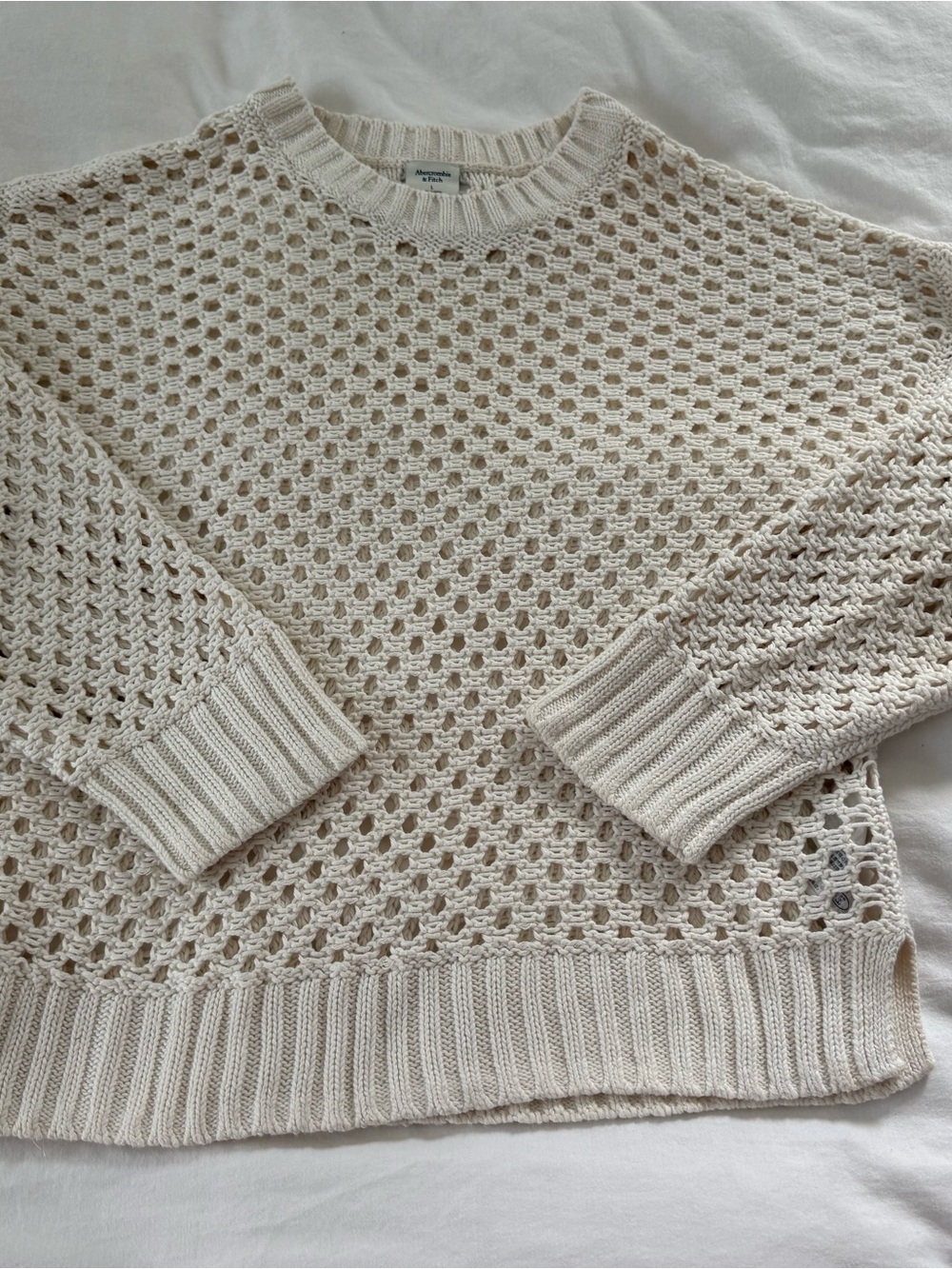 Abercrombie & Fitch Cream Open-Knit Crewneck Sweater